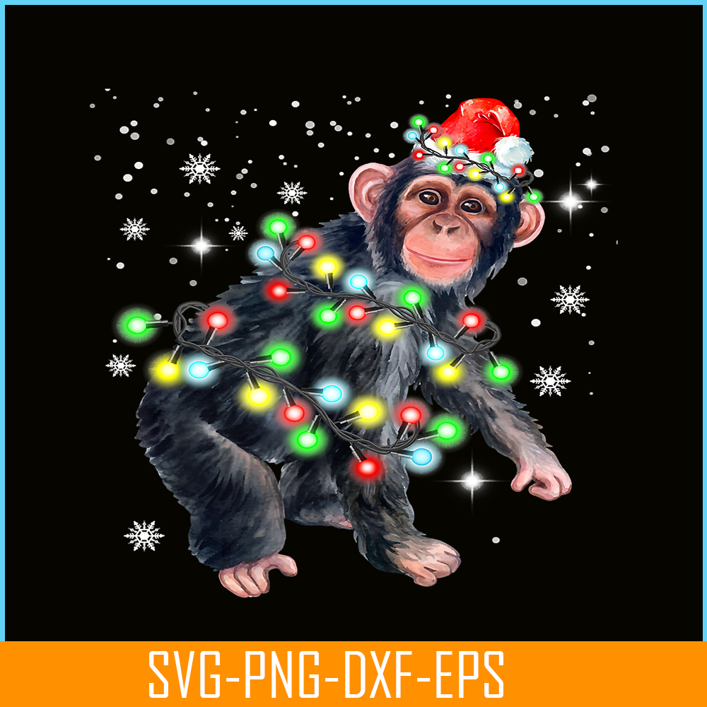 PNG141023131-Chimpanzee Monkey Christmas Color Lights Xmas Santa Hat Gift T-Shirt Png.png