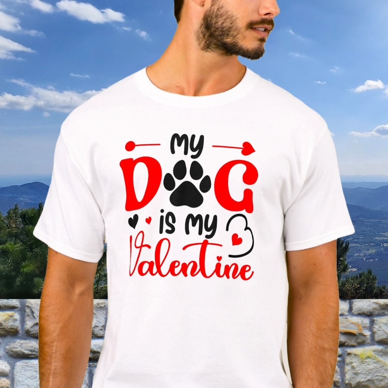 My Dog Is My Valentine Heart Paws T-Shirt.png