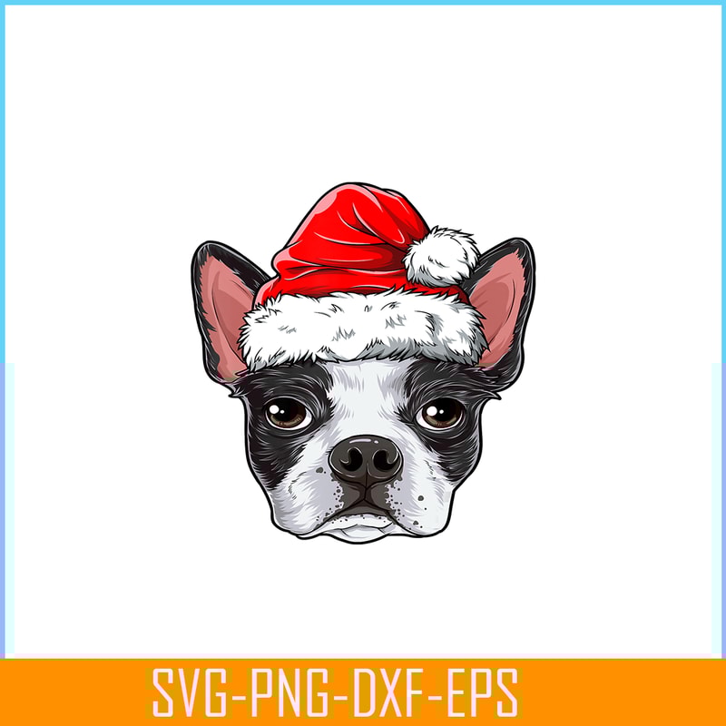 PNG141023104-Boston Terrier Christmas Dog Santa Hat Xmas Boys Kids Girls T-Shirt Png.png