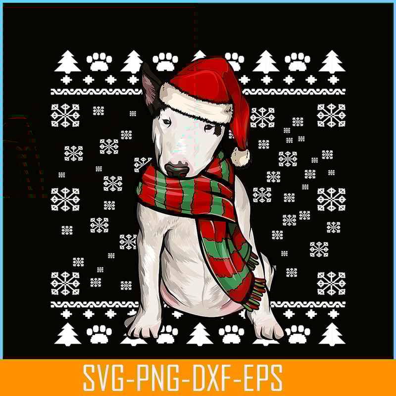 PNG141023112-Bull Terrier Dog Santa Hat Xmas Ugly Christmas T-Shirt Png.png