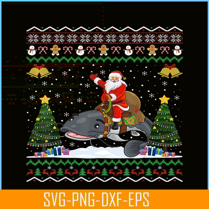 PNG141023119-Catfish Ugly Xmas Gift Funny Santa Riding Catfish Christmas T-Shirt Png.png