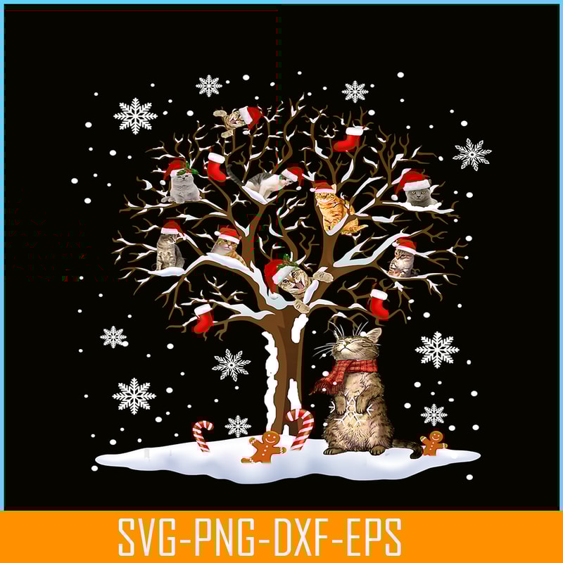 PNG141023121-Cats In Snow Tree Winter Christmas Santa Hat X-mas Gift T-Shirt Png.png