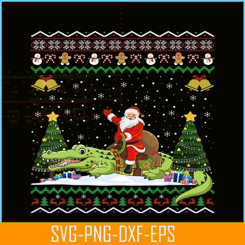 PNG14102374-Alligator Ugly Xmas Gift Santa Riding Alligator Christmas T-Shirt Png.png