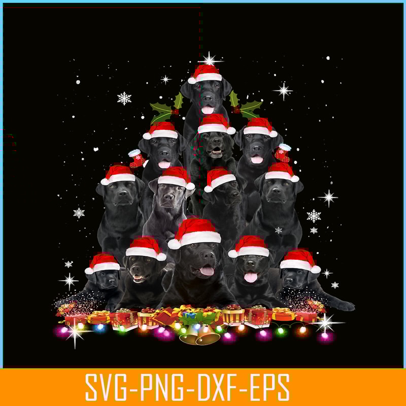 PNG141023102-Black Lab Christmas Tree Dog Santa Xmas Tee Funny Pajamas Long Sleeve T-Shirt Png.png
