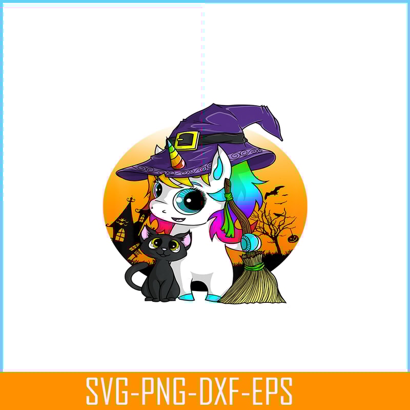 PNG14102369-Unicorn Witch Halloween Black Cat Orange Moon Graphic T-Shirt Png.png