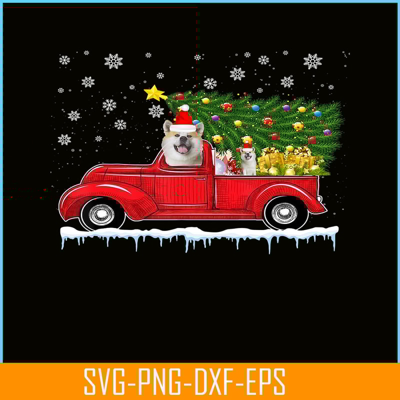 PNG14102372-Akita Red Car Truck Christmas Tree Funny Santa Xmas Dog T-Shirt Png.png