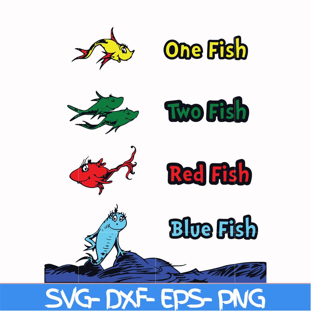 DR00038-One fish two fish red fish blue fish svg, png, dxf, eps file DR00038.jpg
