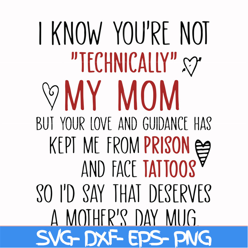 FN000539-I know you're not technical my mom but your love and guidance has kept me from prison and face tattoos so I'd say that deserves a mother's day mug svg,