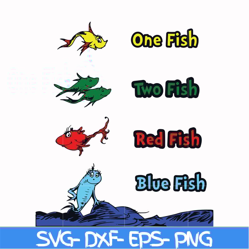 DR00038-One fish two fish red fish blue fish svg, png, dxf, eps file DR00038.jpg