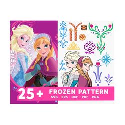 25 frozen pattern svg, trending svg, frozen svg,disney princess svg, anna svg, elsa svg, snow pattern svg, flower patter