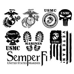 usmc logo bundle svg, trending svg, usmc logo svg, marine corps svg, usms svg, semper fi skull svg, usmc skull svg, vete