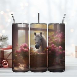 Floral Horse Tumbler Wrap, 20oz Skinny Sublimation Tumbler Designs, Horse Sublimation Design