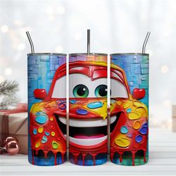 3d lightning mcqueen dripping tumbler design, skinny 20oz tumbler design digital file