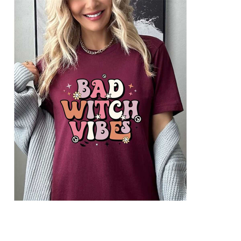 Bad Witch Vibes T-shirt, Cute Halloween Theme Shirt for Women, Halloween T-Shirts, Halloween Party Shirt, Witch Shirt, S 1.jpg