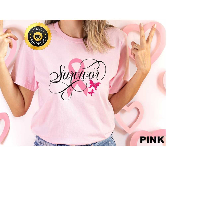 Cancer Survivor Tee, Breast Cancer Gift, positive energy Tee, Cancer Awareness Tee, Motivational Tee, Pink ribbon Shirt,.jpg