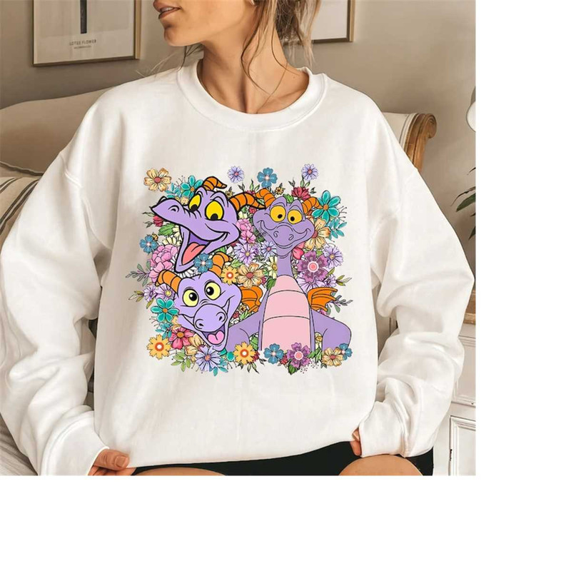 Disney Dragon Figment Sweatshirt, Floral Disney World Figment Shirt, EPCOT Journey Into Imagination Mascot, Disney Trave.jpg