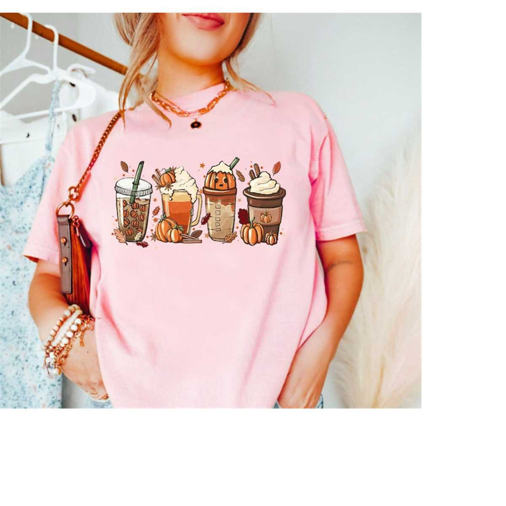 Fall Coffee Shirt, Cute Fall Sweatshirt, Coffee Lover tee Shirt, Halloween Pumpkin Latte Drink Cup, Pumpkin Spice Shirt,.jpg