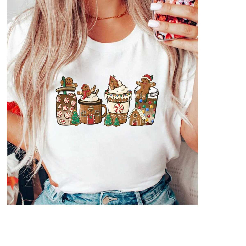 Gingerbread Christmas Coffee Shirt, Christmas coffee Sweatshirt, Latte drink Crewneck, Coffee Lover gift, women Holiday.jpg