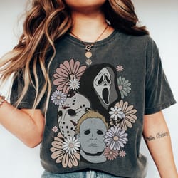 comfort colors floral horror movies halloween shirt, 90s halloween sweatshirt, retro halloween tee, oversized tshirt for