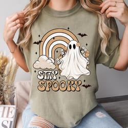 comfort colors ghost halloween shirt, womens halloween sweatshirt, cute stay spooky halloween outfit, fall tee, oversize