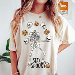 comfort colors pumpkin skeleton halloween shirt, sweatshirt for women, pumpkin spice shirt, halloween tee, oversize shir