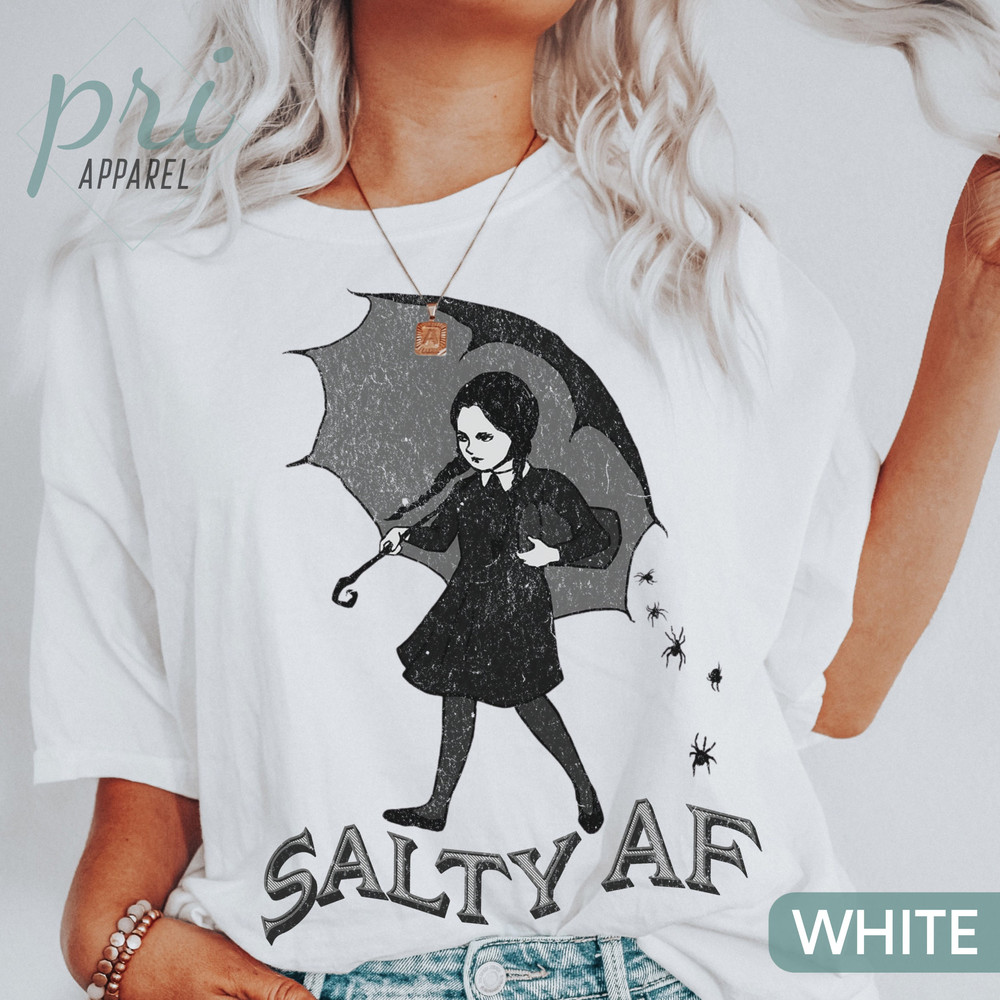 Salty Comfort Colors Favorite Movies Halloween Shirt, Salty Halloween Sweatshirt, Wednesday Adams, Oversized TShirt for Women, Gift for Her.jpg