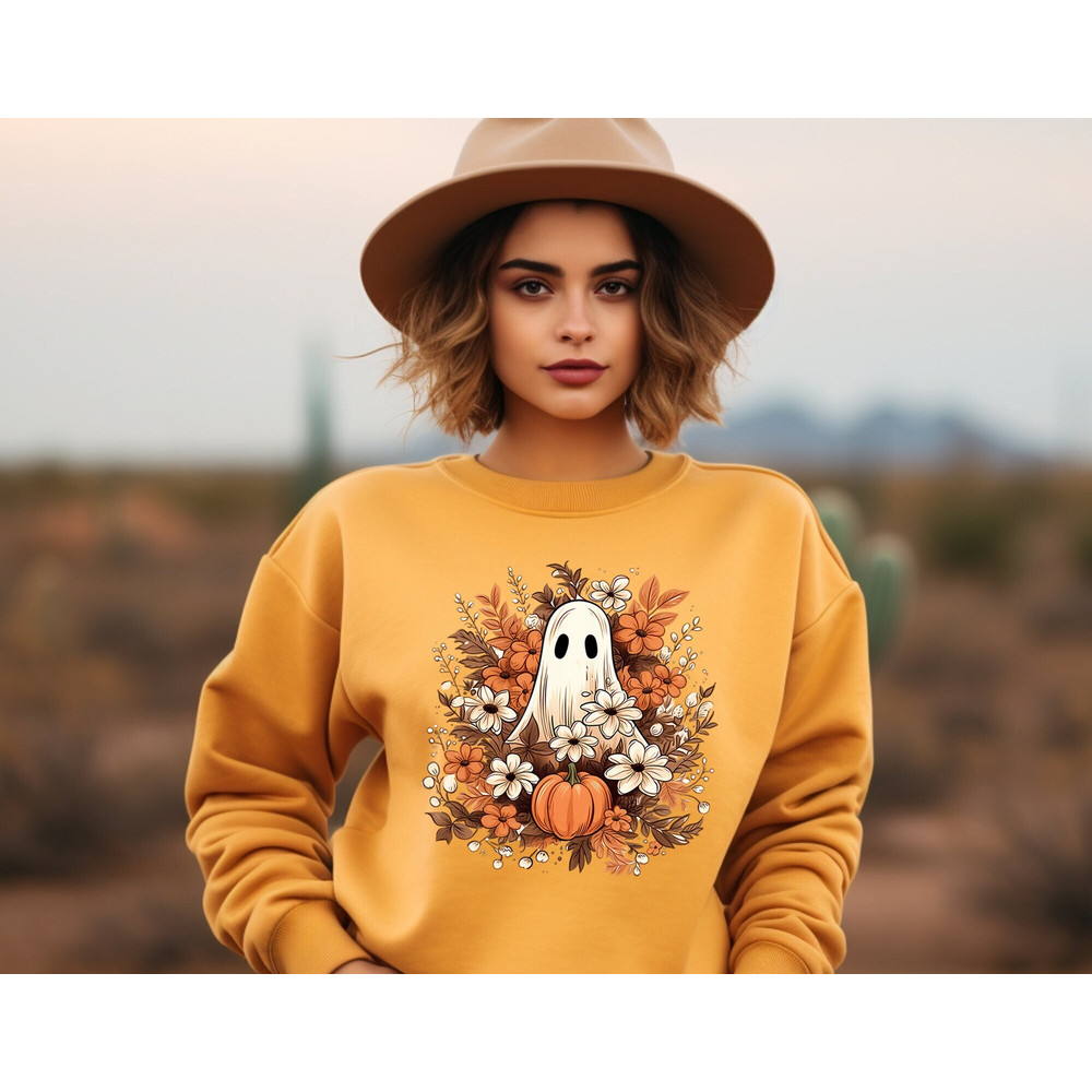 Floral Ghost Sweatshirt, Floral Ghost Shirt, Halloween Ghost Sweatshirt, Flower Halloween Shirt, Vintage Retro Sweatshirt, Fall Sweater Tee.jpg