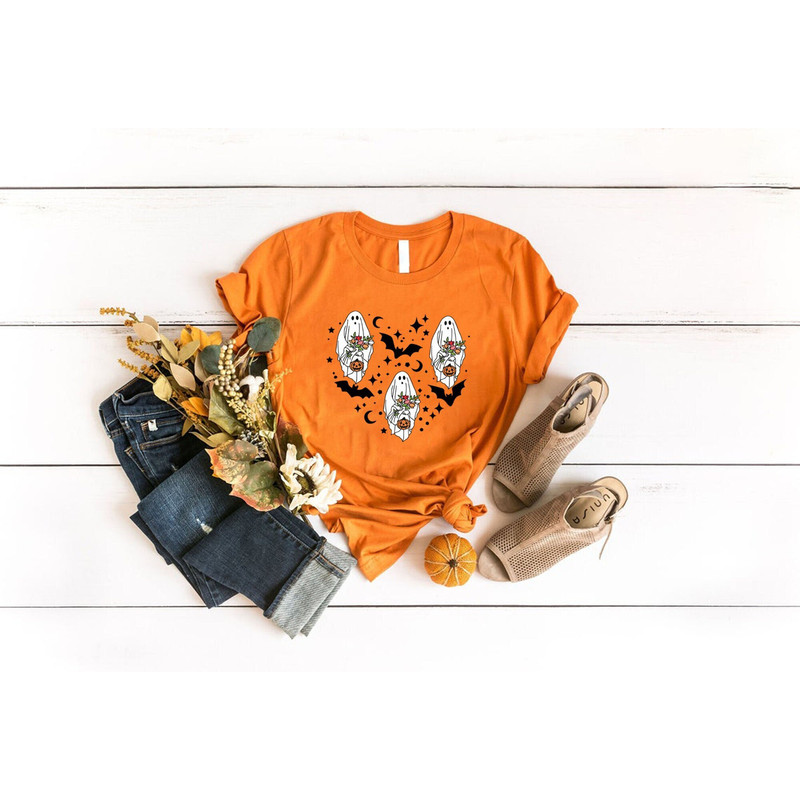 Halloween Ghost Shirt, Halloween Party Shirt, Floral Ghost Shirt, Autumn Shirt, Trick or Treat Shirt, Cute Ghost, Halloween Pumpkin Gift Tee.jpg
