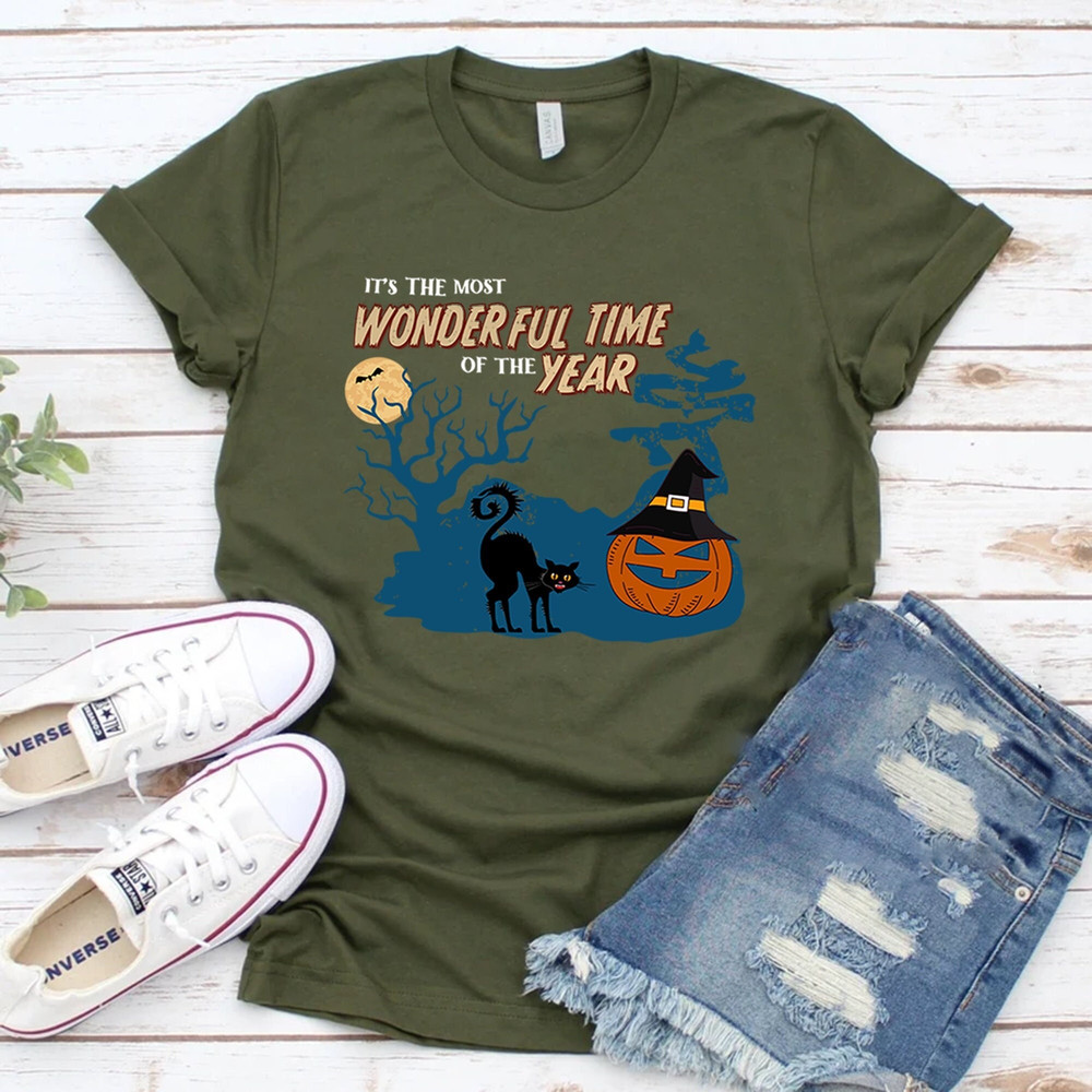 It's the Most Wonderful Time of the Year Vintage Halloween Shirt, Wonderful Time Shirt, Black Cat Shirt, Pumpkin Shirt, Retro Fall Shirt Tee.jpg