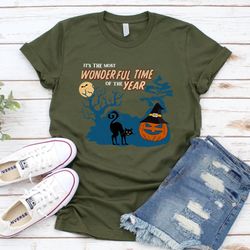 it's the most wonderful time of the year vintage halloween shirt, wonderful time shirt, black cat shirt, pumpkin shirt,