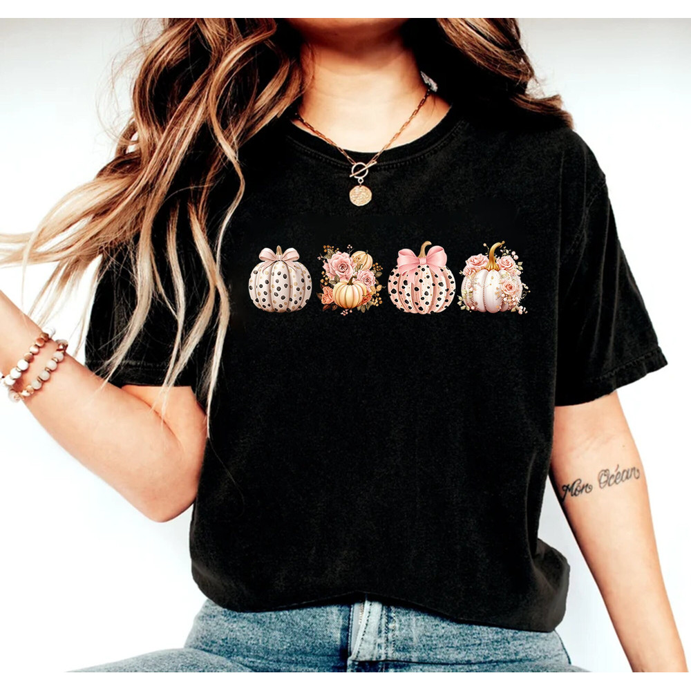 Pink Pumpkin T-shirt, Colorful Watercolor Pumpkin Shirt, Watercolor Pumpkins, Halloween Shirt, Autumn Shirt, Cute Fall Shirt, For Fall Shirt.jpg