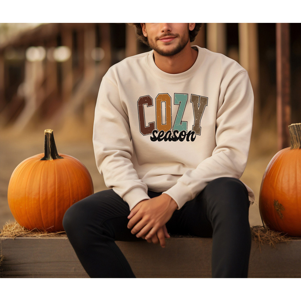 Women's Cozy Season Printed Round Neck Long Sleeve Sweatshirt, Cozy Season Shirt, Thanksgiving Tee, Fall Shirt,  Halloween Shirt, Autumn Tee.jpg