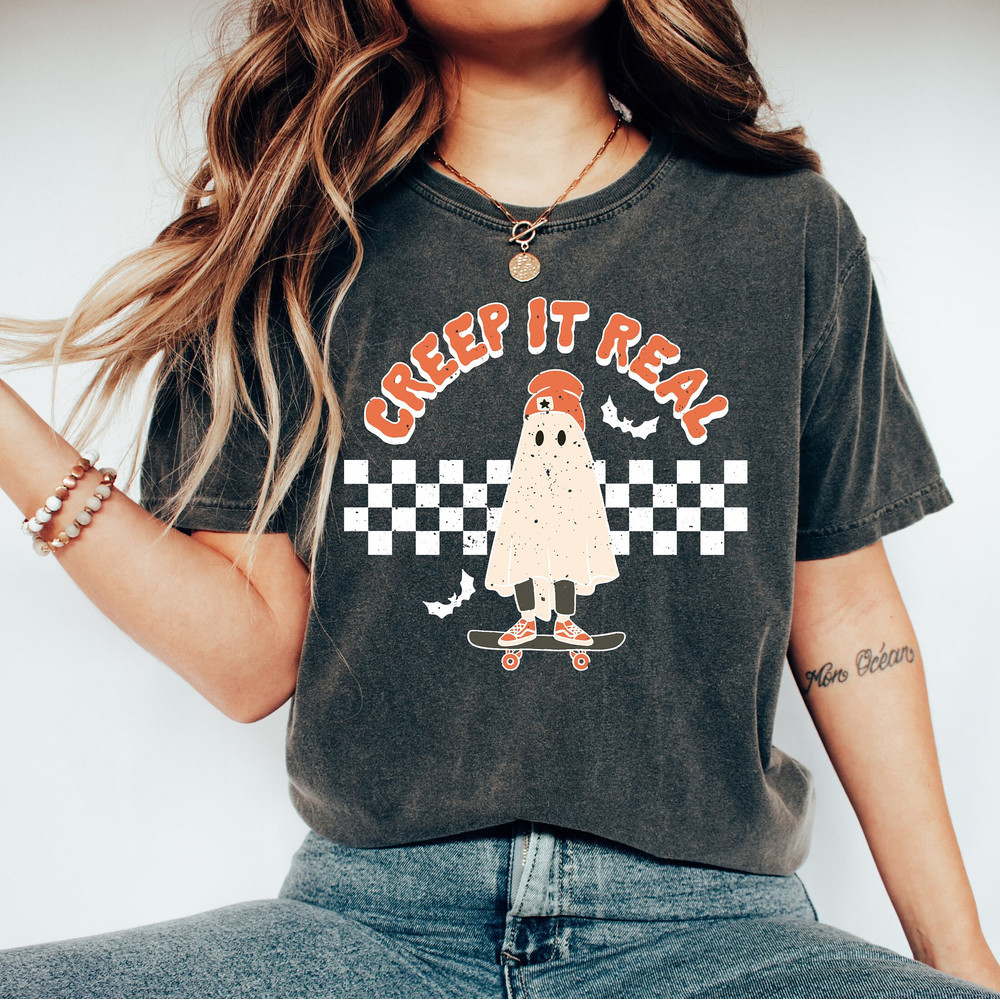 Comfort Colors® Retro Halloween Shirt, Creep it Real Shirt, Cute Ghost Halloween Shirt, Womens Halloween Gift, Hocus Pocus Shirt, Fall Shirt.jpg