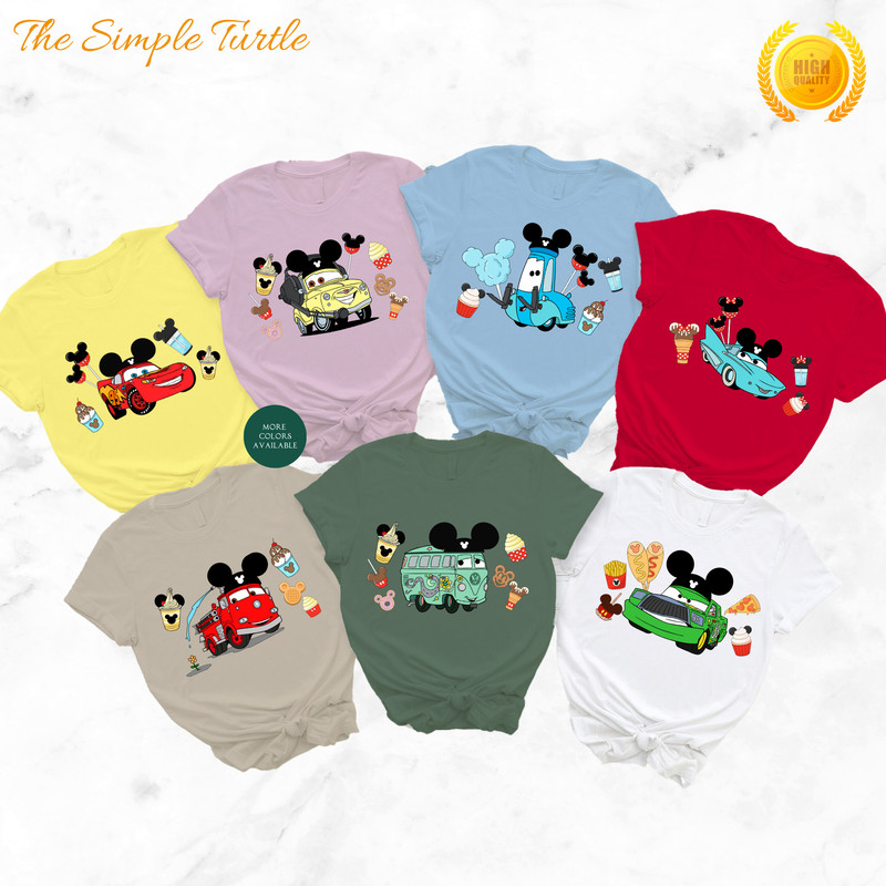 Disney Cars With Mickey Ears Shirt, Disney Cars Matching Shirt, Disney Snacks Group Shirt, Lightning McQueen Mater Sally Luigi Guido Shirts.jpg