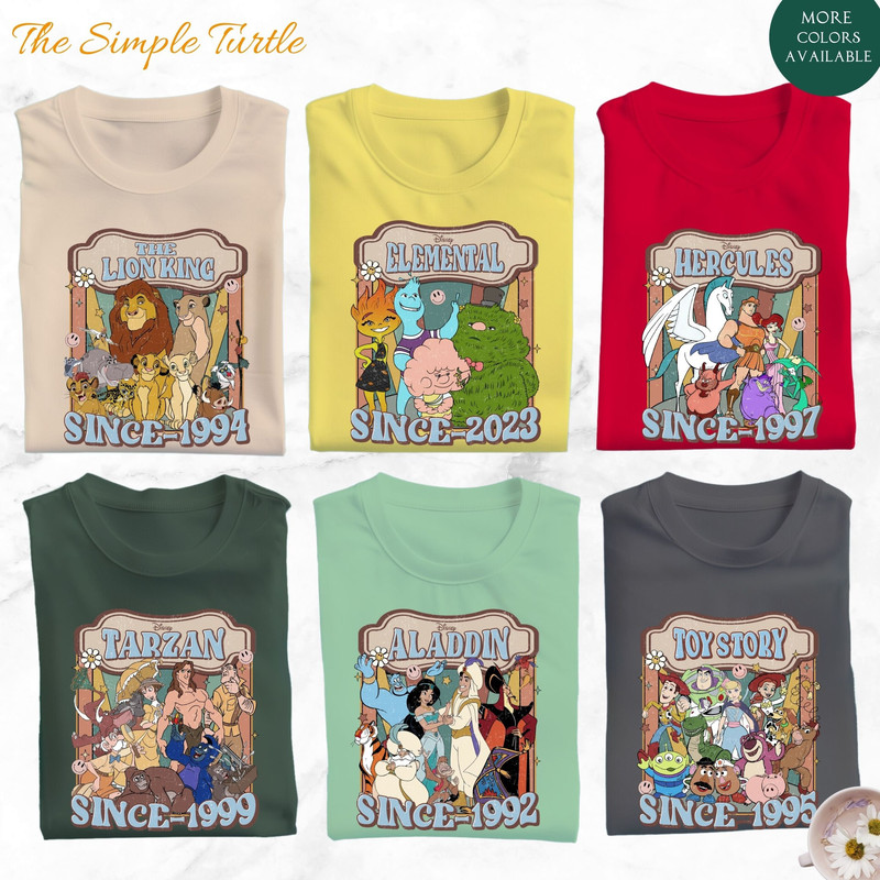 Disney Vintage Matching Shirt, Disney Trip Vintage Themed Group Shirt, The Lion King, Elemental, Hercules, Tarzan, Aladdin Since 1992.jpg