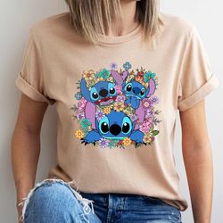 floral stitch shirt, lilo stitch movie,disney stitch tee,stitch themed shirt,stitch gift shirt, disneyworld shirt