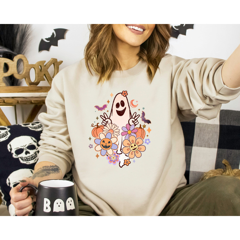 Cute Ghost Sweatshirt, Halloween Ghost Sweatshirt, Halloween Sweatshirt, Spooky Halloween Shirt, Halloween Ghost Floral Shirt,Halloween Gift.jpg