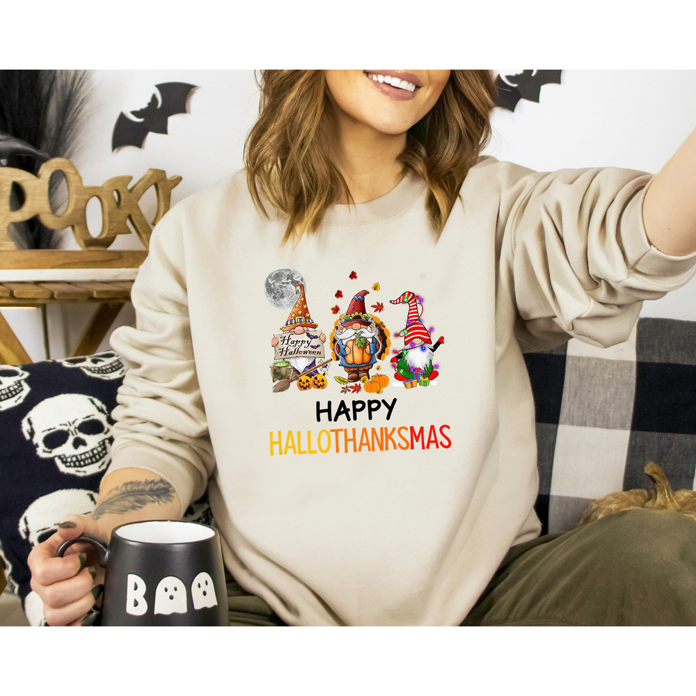 HalloThanksMas Shirt, Holiday Season Shirt, Holiday Gnome Shirt, Halloween Shirt, Thanksgiving Shirt, Christmas Shirt, Holiday Season Gift.jpg