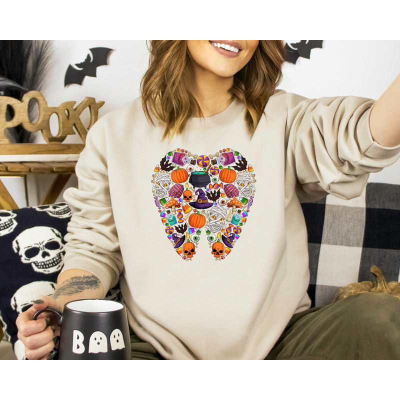 Halloween Doodles Dental Sweatshirt, Halloween Woman Sweatshirt, Halloween Dental Sweatshirt, Dentist Halloween Shirt, Halloween Gift.jpg
