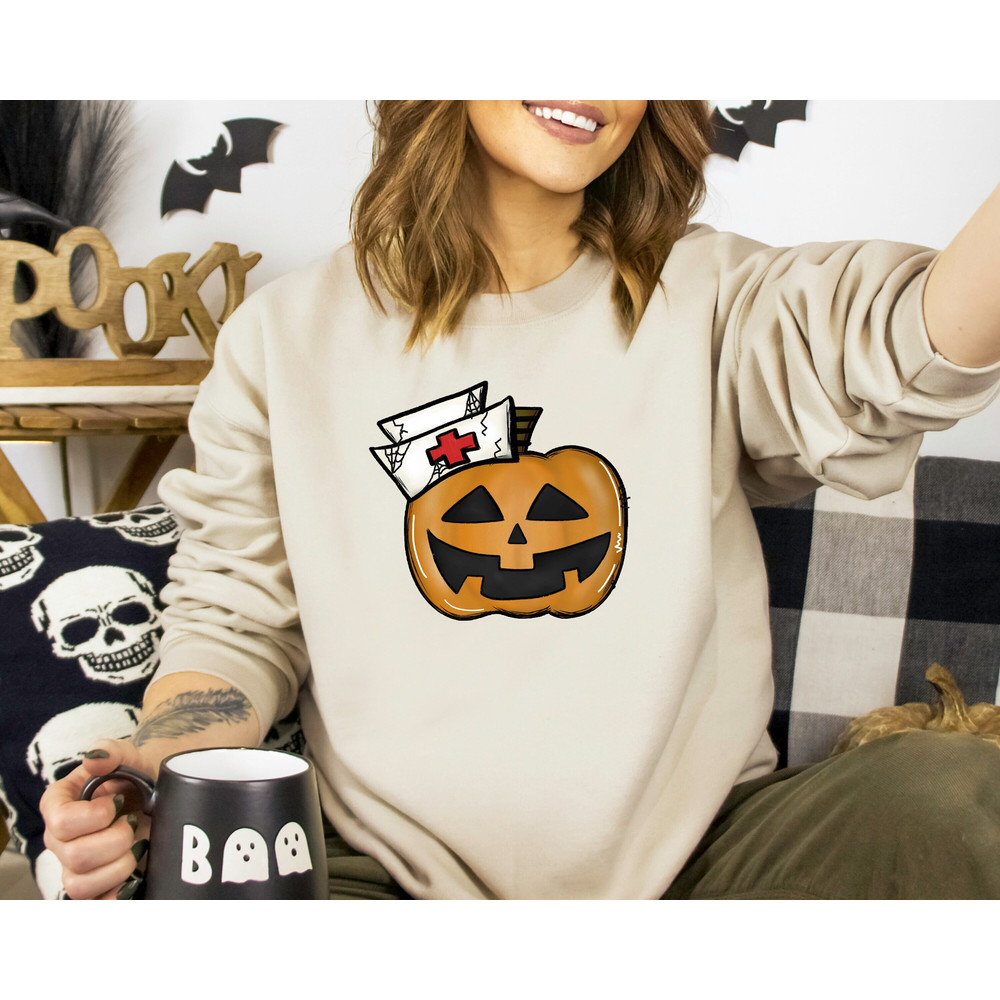 Halloween Pumpkin Shirt, Halloween Nurse Shirt, Spooky Shirt, Cute Halloween Shirt, Nurse Shirt, Halloween Woman Shirt, Halloween Gift.jpg