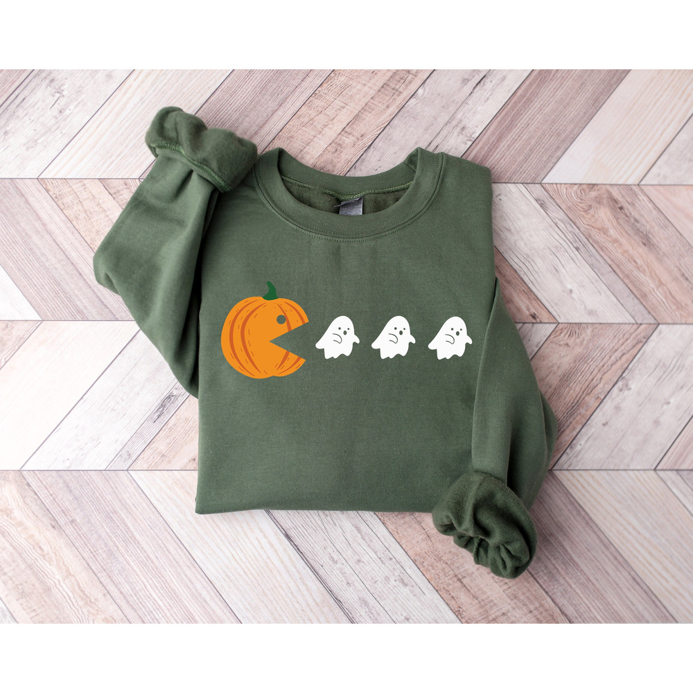 Pacman Ghost Sweatshirt, Halloween Ghost Sweatshirt, Cute Halloween Shirt, Halloween Sweatshirt, Spooky Season Sweatshirt, Halloween Gift.jpg