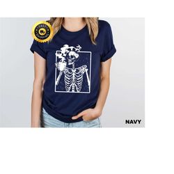 halloween hot coffee skeleton shirt, skeleton halloween gift tee, cute halloween shirt ,halloween coffee skull shirt, ha