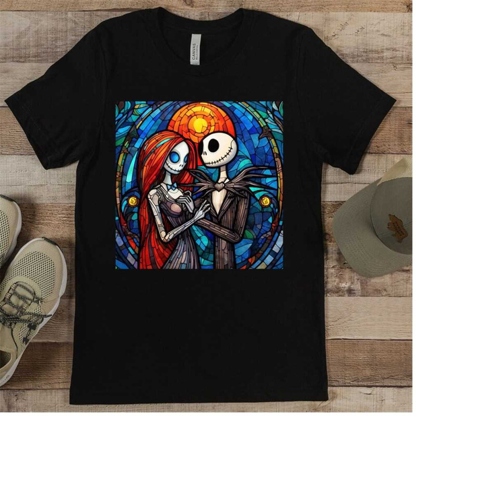 Jack Skellington And Sally Stained Glassd Halloween Tshirt, Halloween Vibes Sweatshirt, Jack and Sally Halloween Shirt,.jpg