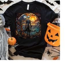 jack skellington stained glass tshirt, nightmare before christmas sweatshirt, falll skeleton beauty tee, halloween skele