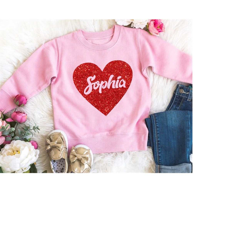 Kid's Valentine Sweatshirt, Personalized Valentine's Sweatshirt With Heart, Valentines Day Shirt, Name Valentine's Gift,.jpg