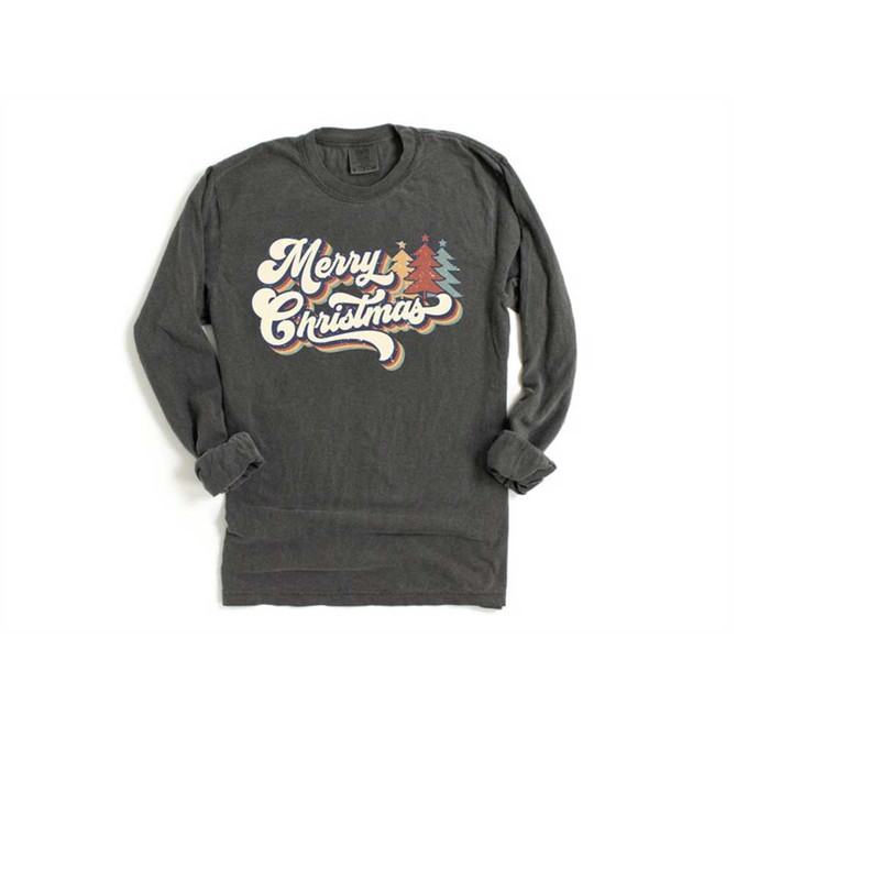 Long Sleeve Retro Christmas Comfort Colors shirt, Merry Christmas Boho Tree, Vintage Holiday Shirt, Santa Shirt, Retro C.jpg