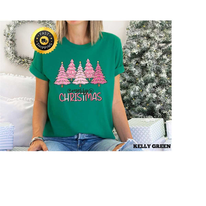 Merry Christmas Pink Tree Shirt, Xmas Winter Tee, Cute Christmas Tree Shirt,Christmas Gift, Pink Christmas Trees Tee, Xm.jpg