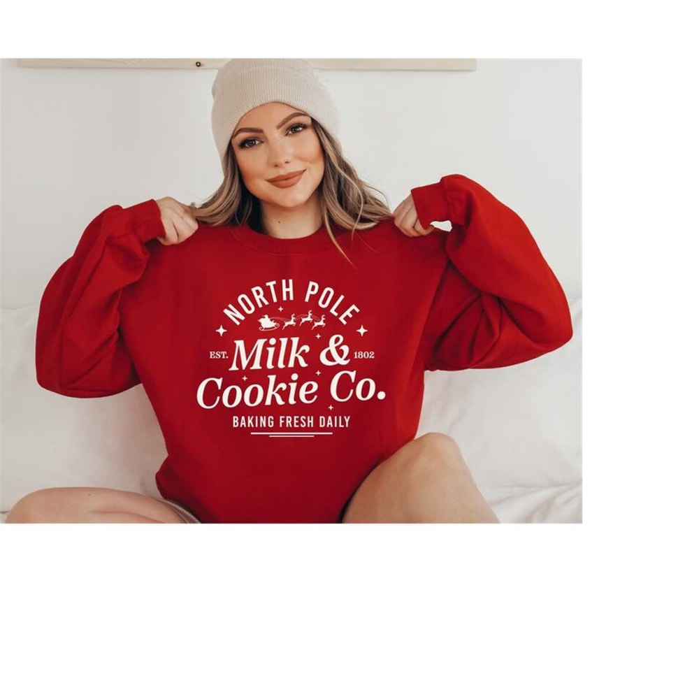 Milk and Cookies North Sweater, Vintage Christmas, Christmas Sweatshirt, Women's Cute Santa, Xmas Graphic Pullover, Holi.jpg