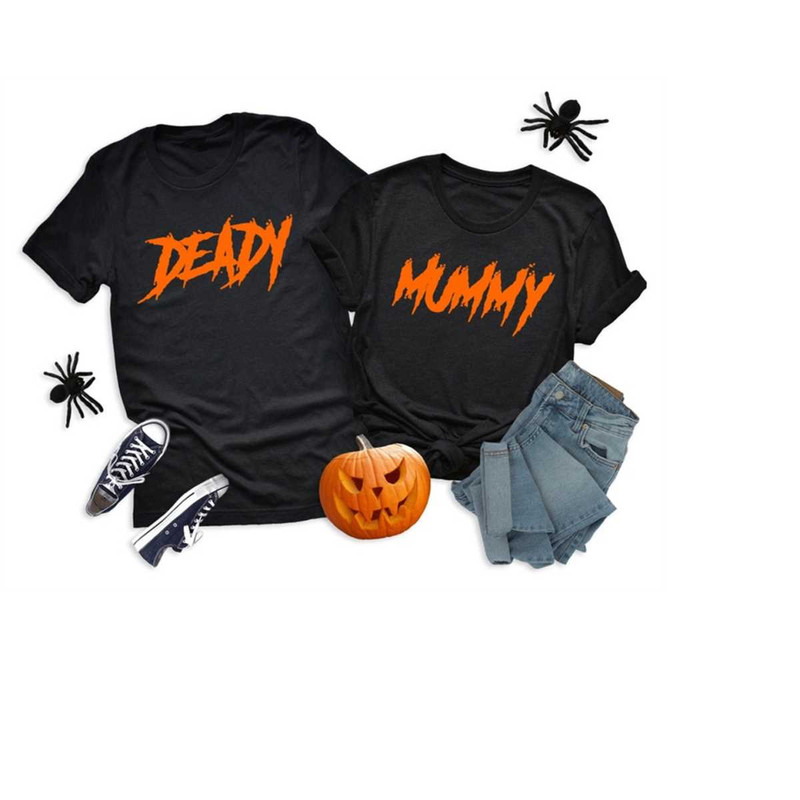 Mom and Dad Matching Halloween Shirts, Mummy and Deady, Halloween Pregnancy Announcement Shirts, Halloween Family Shirts.jpg