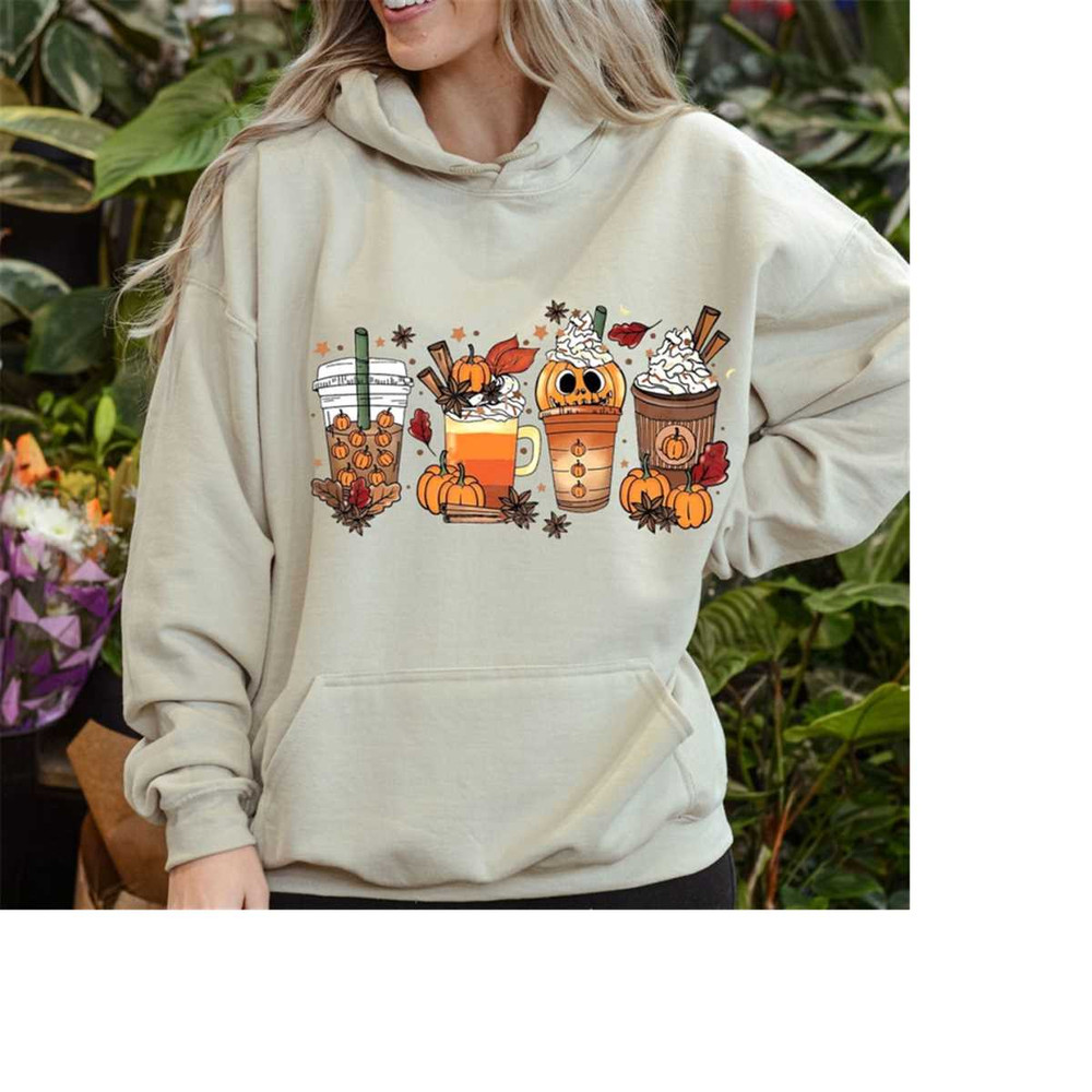 Pumpkin Coffee Halloween Vintage Tshirt, Cute Halloween Tshirt, Halloween Sweatshirt, Coffee Cups Sweatshirt, Coffee Lo.jpg